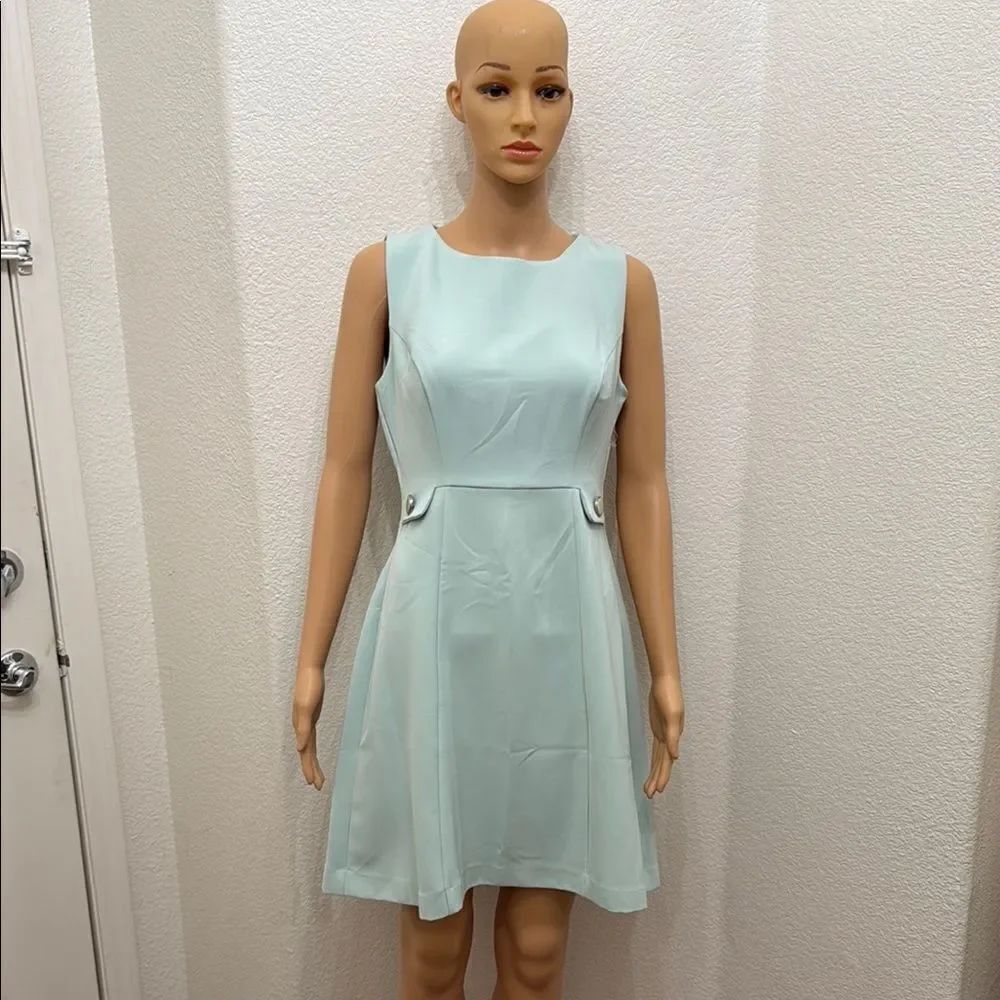 Eva Mendes Green Sleeveless A-Line Midi Dress